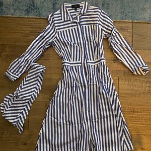 J. Crew striped blue/white collared shirt dress